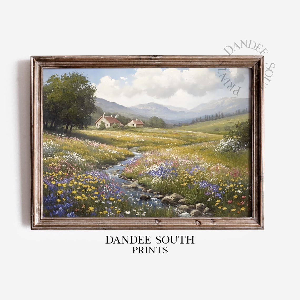 Farmhouse Cottage Stream Wildflower Valley Oil Painting Print