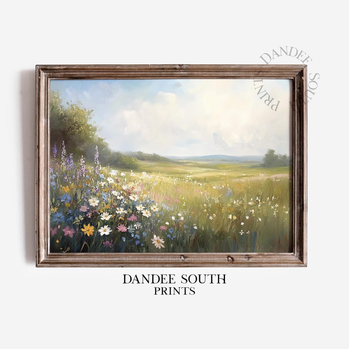 Sunlit Wildflower Field Daisy Meadow Vintage Oil Painting Print