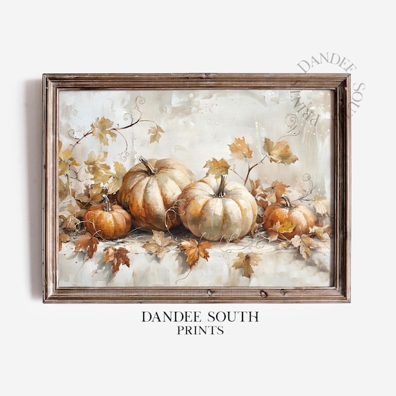 Rustic Fall Pumpkins Art Print, Vintage Farmhouse