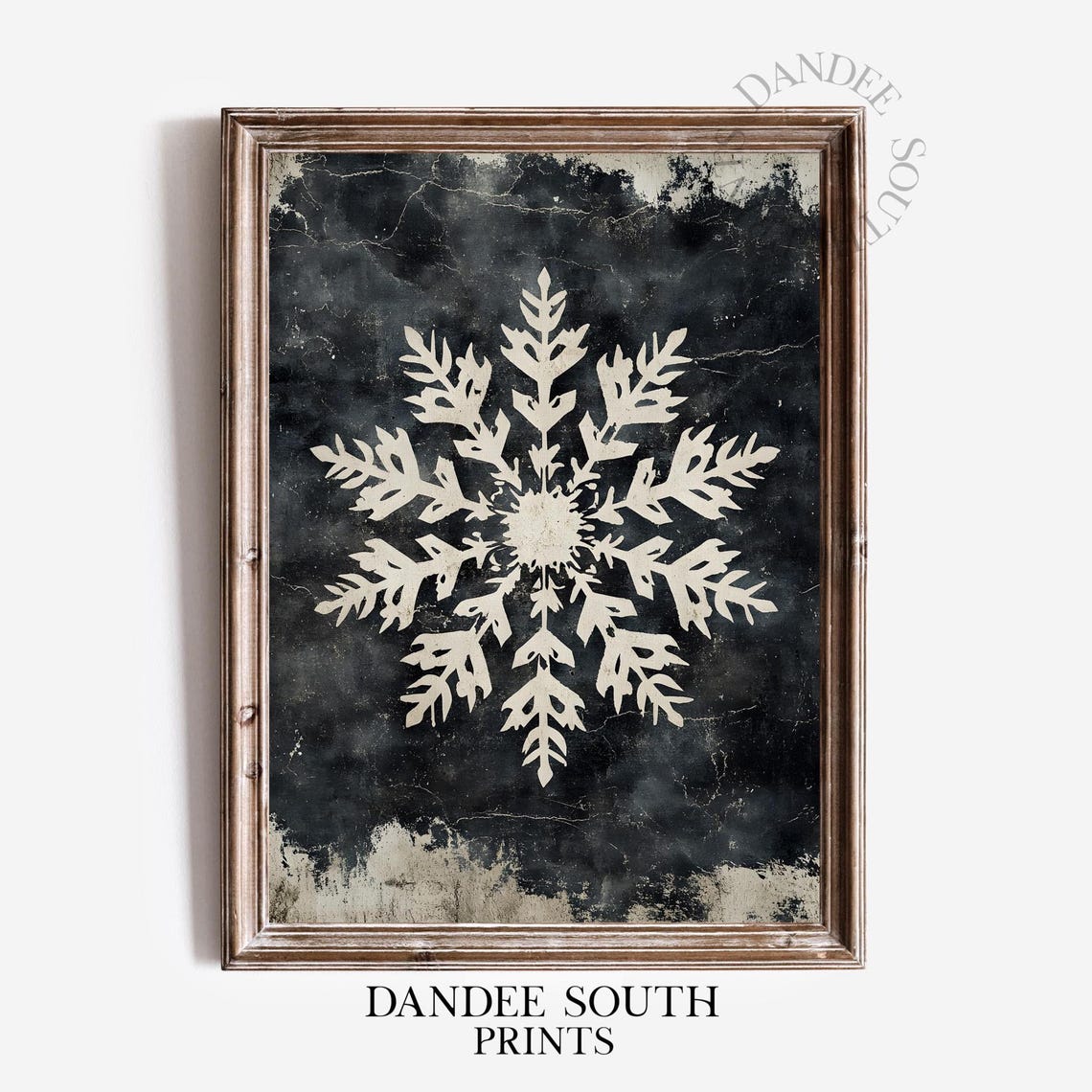 White Snowflake Distressed Black Farmhouse Winter Decor Art Poster