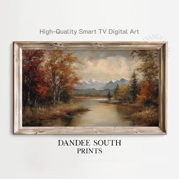 Rustic Fall Landscape Tv Art For Frame Smart Autumn Forest Painting Vintage Home Decor Display Tv059