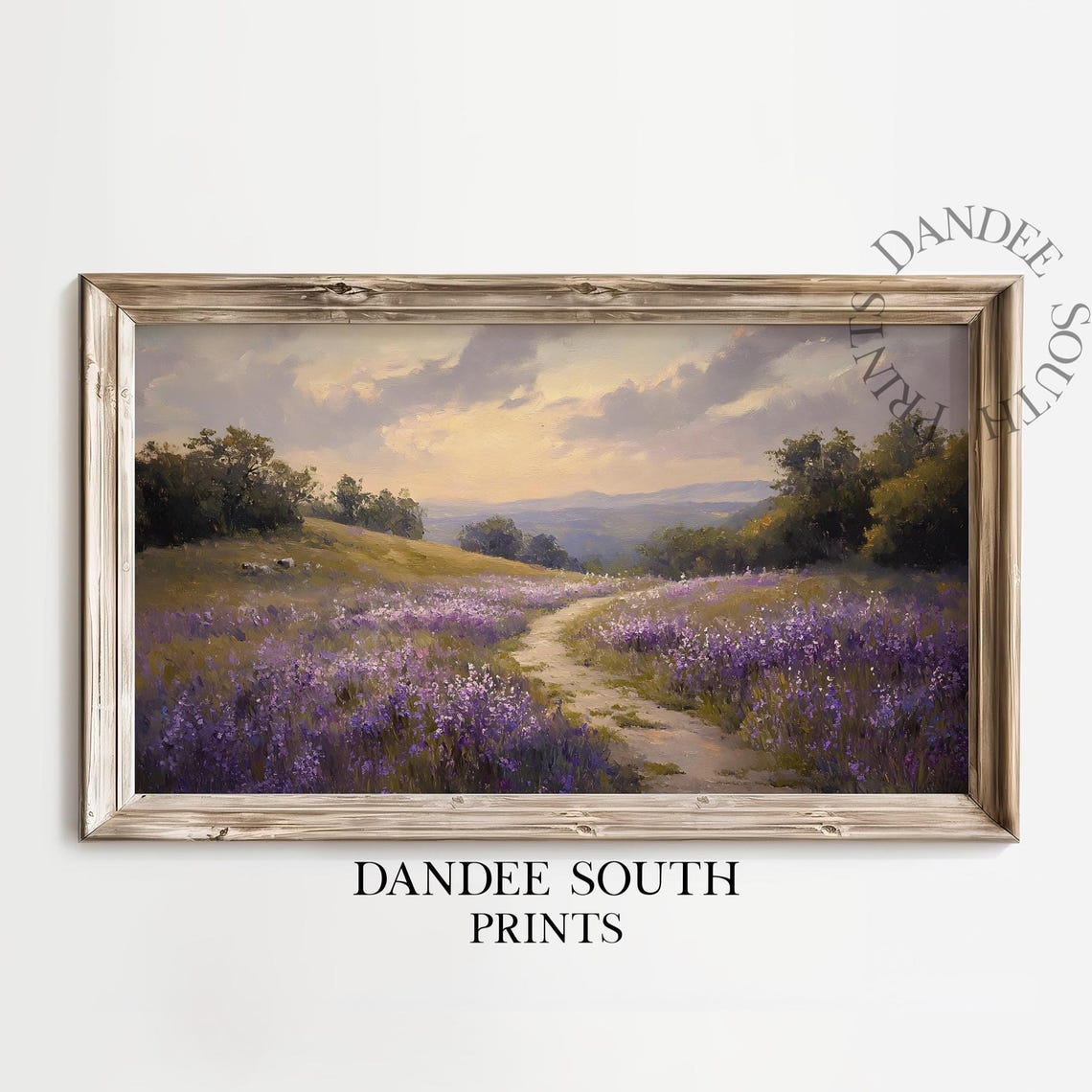 Lavender Wildflower Path Meadow Sunset Vintage Painting Poster