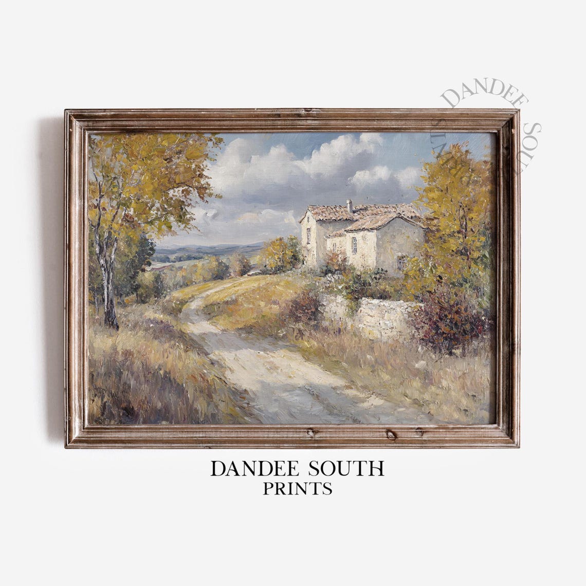 Rustic Autumn Stone Farmhouse Golden Hillside Painting Poster