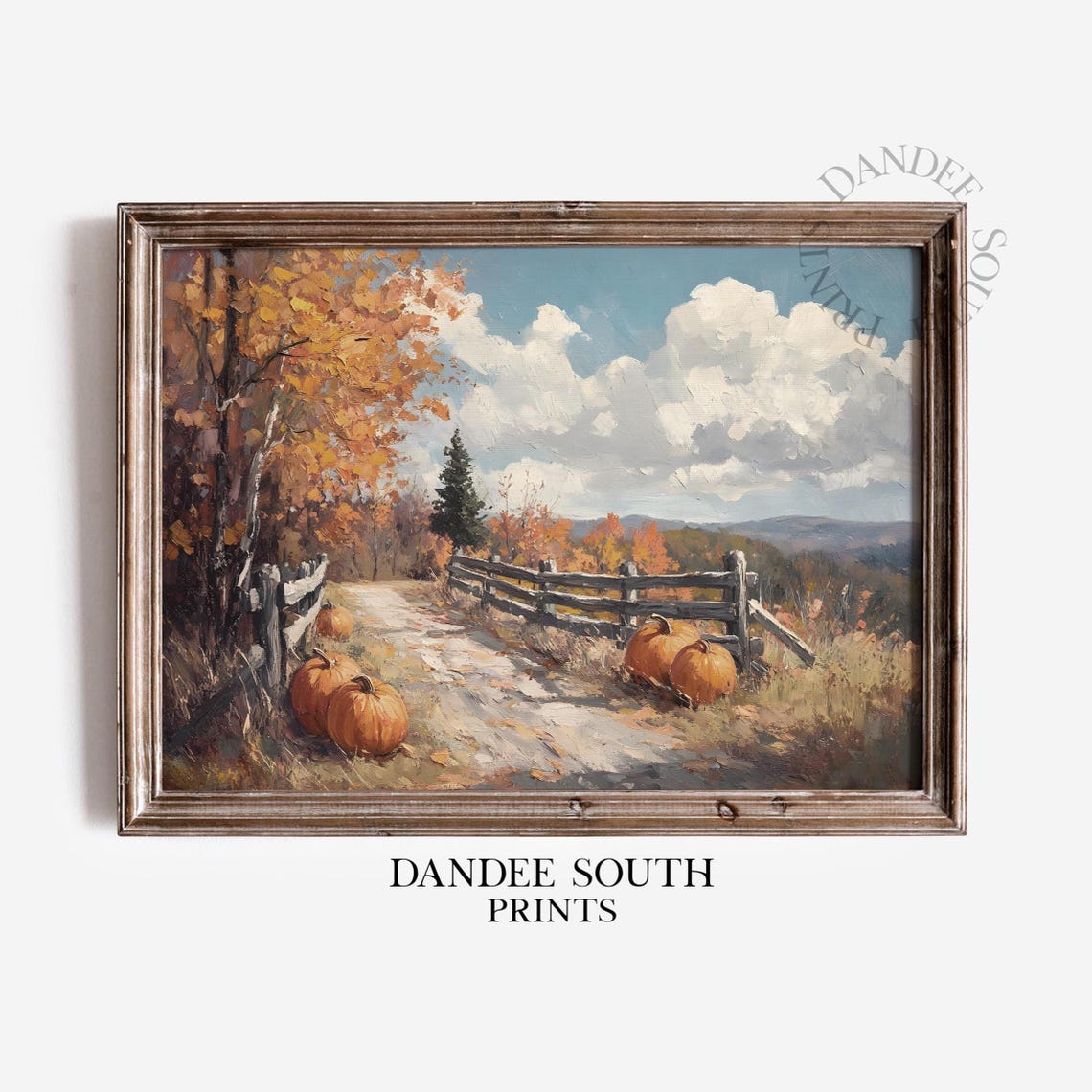 Fall Country Road Pumpkins Autumn Farmhouse Vintage Landscape Poster