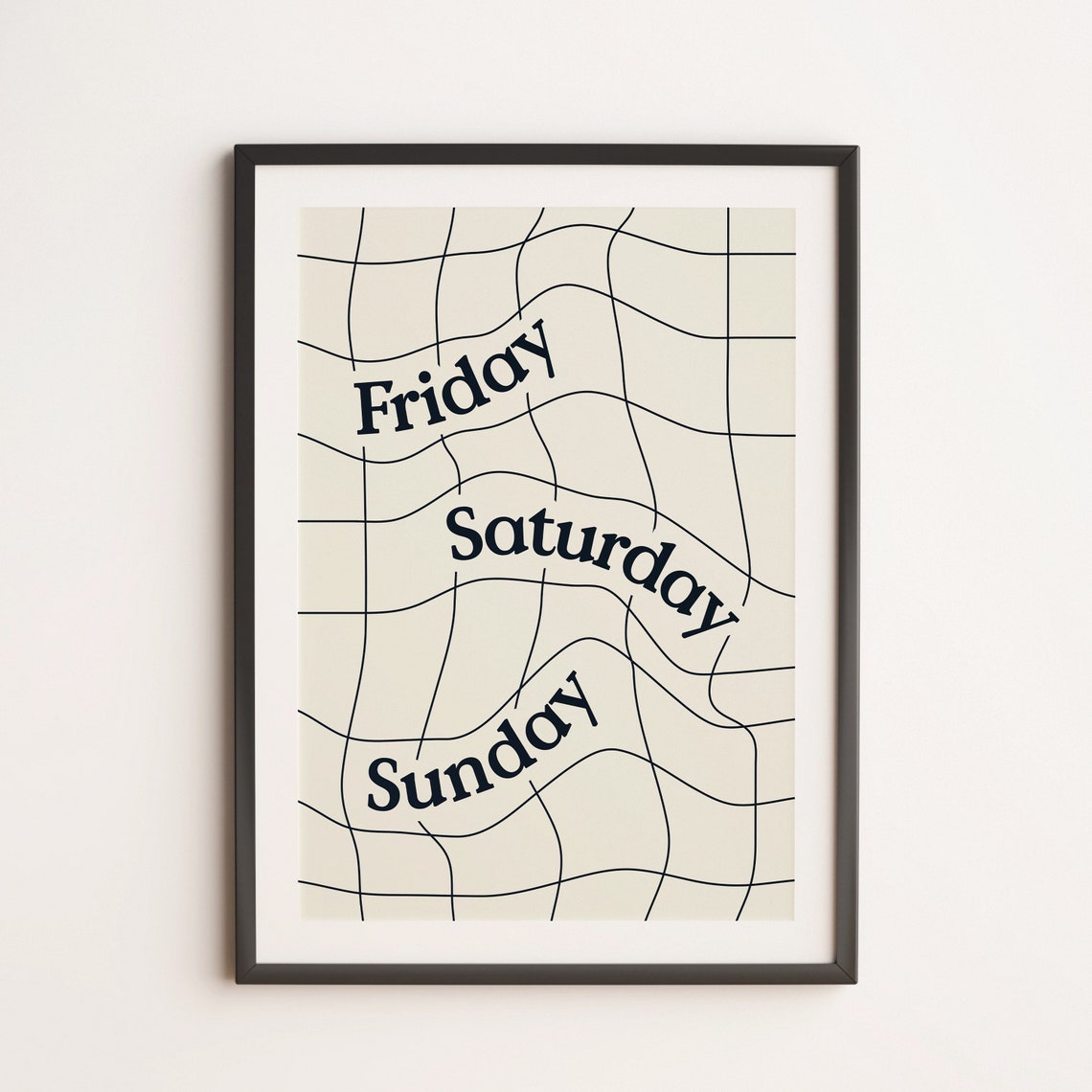 Friday Saturday Sunday Wavy Retro Typography Weekend Wall Art