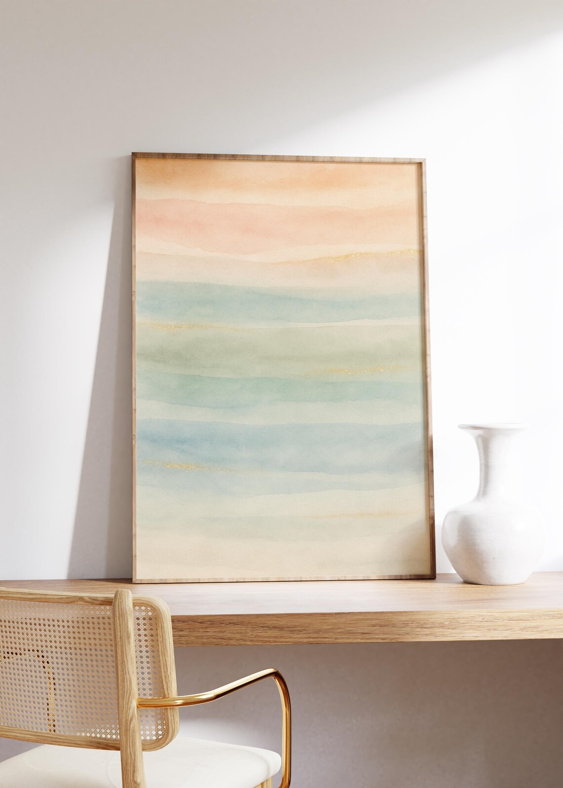 Pastel Watercolor Horizon Bands in Peach Seafoam and Cream Poster