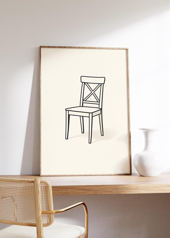 Minimal Chair Wall Art Print Modern Line Drawing Black And White Decor Scandinavian Poster Neutral Home Style Clean Furniture Sketch
