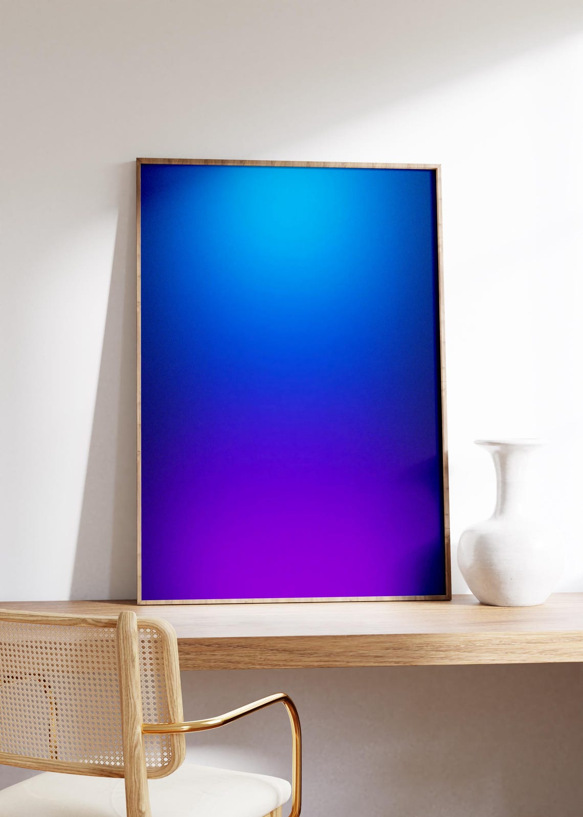 Electric Blue to Purple Neon Gradient Modern Abstract Wall Art
