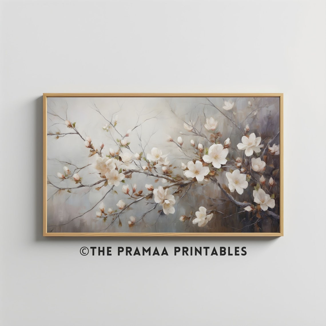 White Cherry Blossom Branch Delicate Spring Floral Painting Poster - Image 3