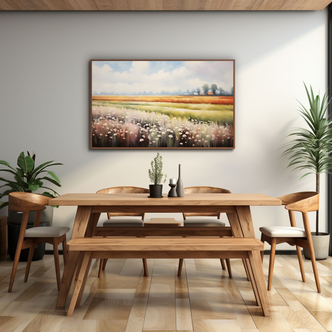 Wildflower Meadow with Barns Impressionist Country Landscape Painting Poster - Image 3