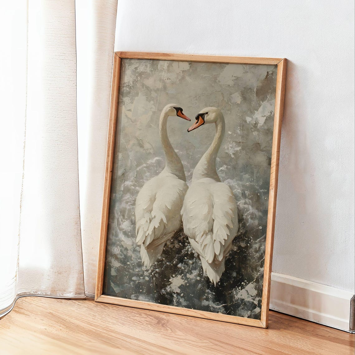 Two White Swans in a Heart Shape Romantic Bird Painting Poster - Image 3