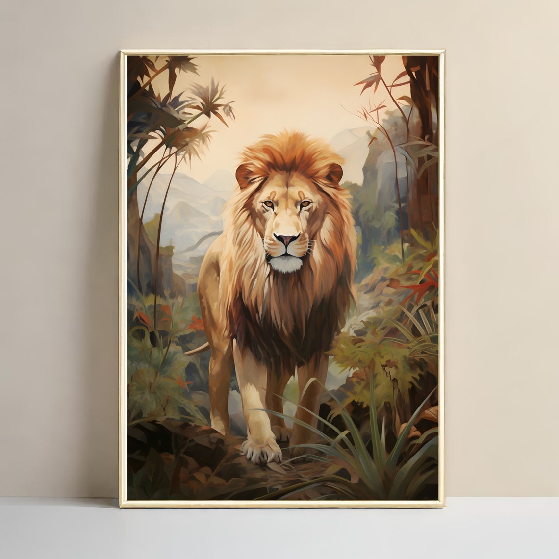 Majestic Lion in the Jungle King of Beasts Wildlife Painting Poster - Image 3