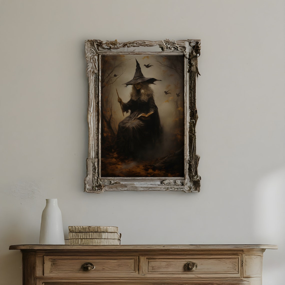 Witch Reading Spell Book Autumn Forest Crows Dark Magic Poster - Image 3