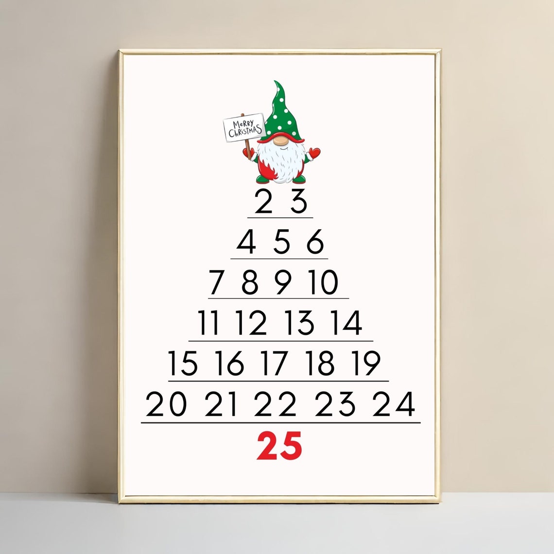 Christmas Countdown Gnome Advent 1 To 25 Number Tree Holiday Wall Art - Image 3