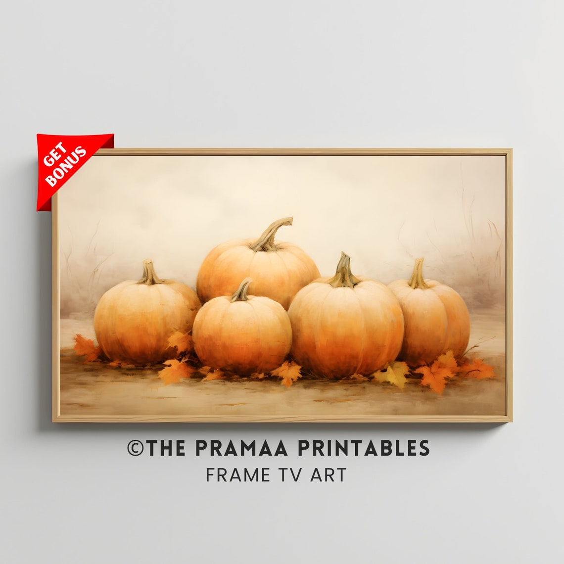 Five Pumpkins with Autumn Leaves Vintage Fall Still Life Poster