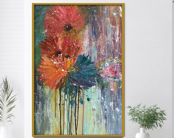 Abstract Floral Painting, Palette Knife Art Print