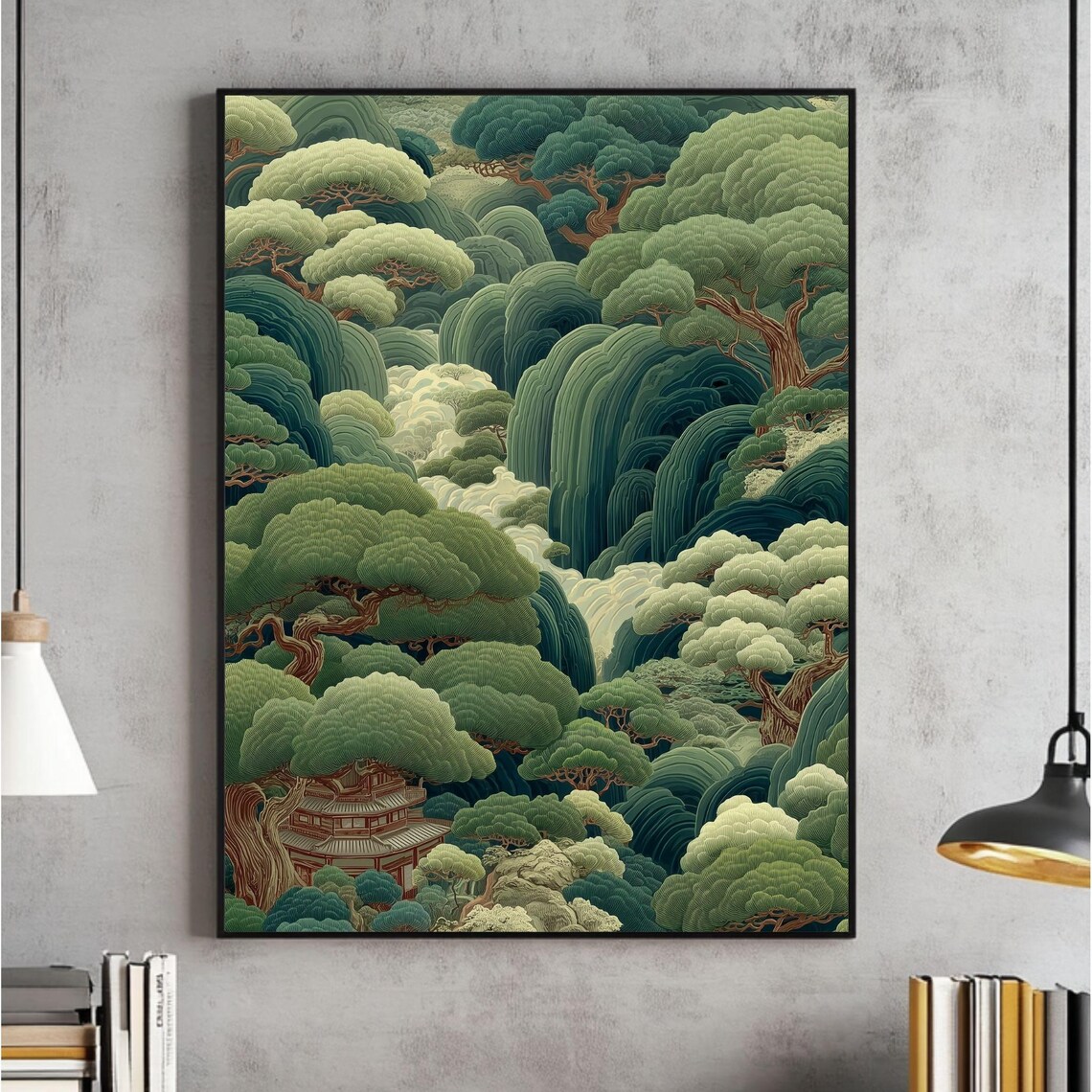 Japanese Forest Art Print, Sage Green Wabi Sabi