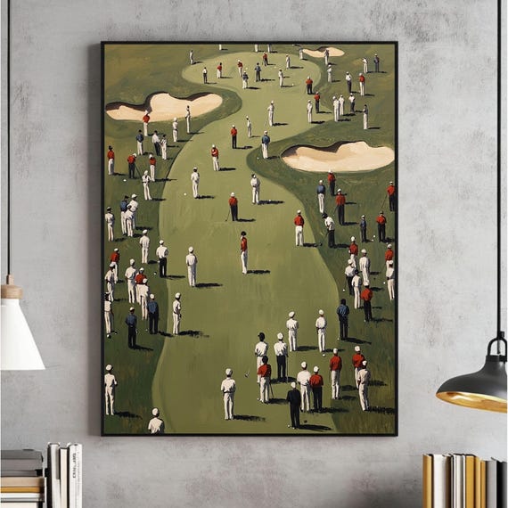 Tiny Golfers Wall Art Minimalist Golf Abstract Sports Poster Vintage Green Decor Gift For