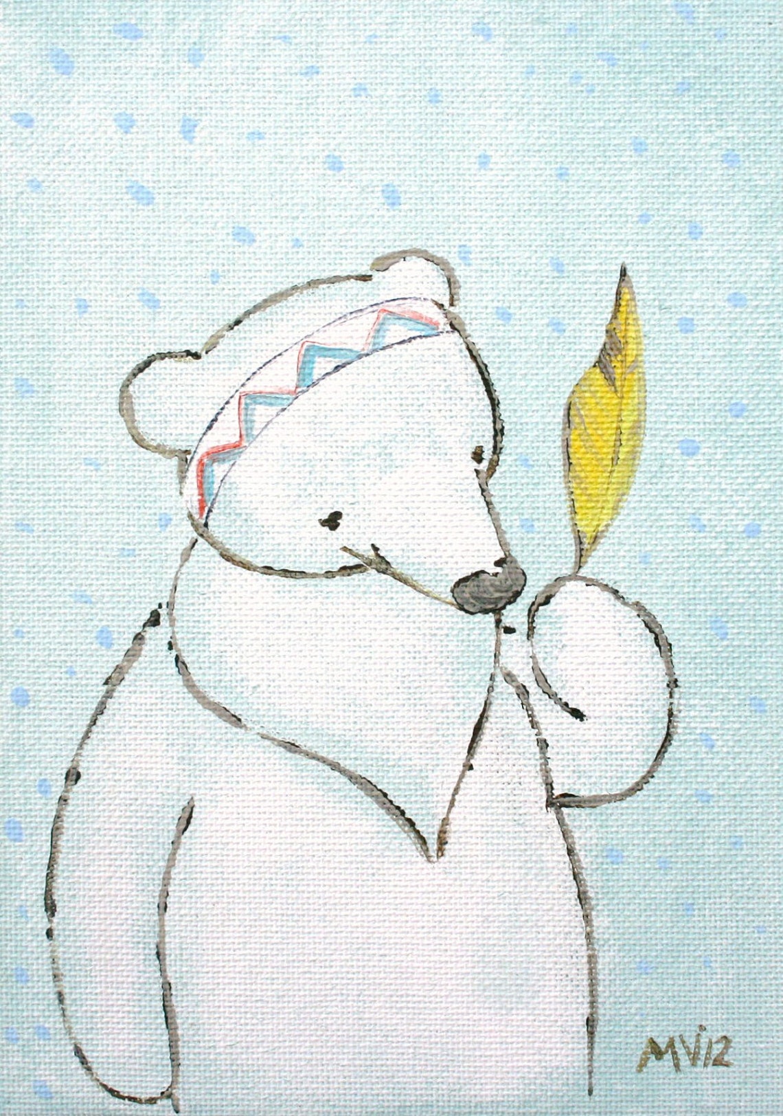 Polar Bear Cub With Yellow Feather Winter Nursery Kids Art Poster