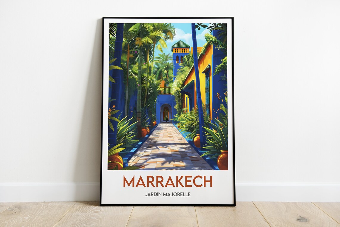 Marrakech Travel Poster, Majorelle Garden Art Print