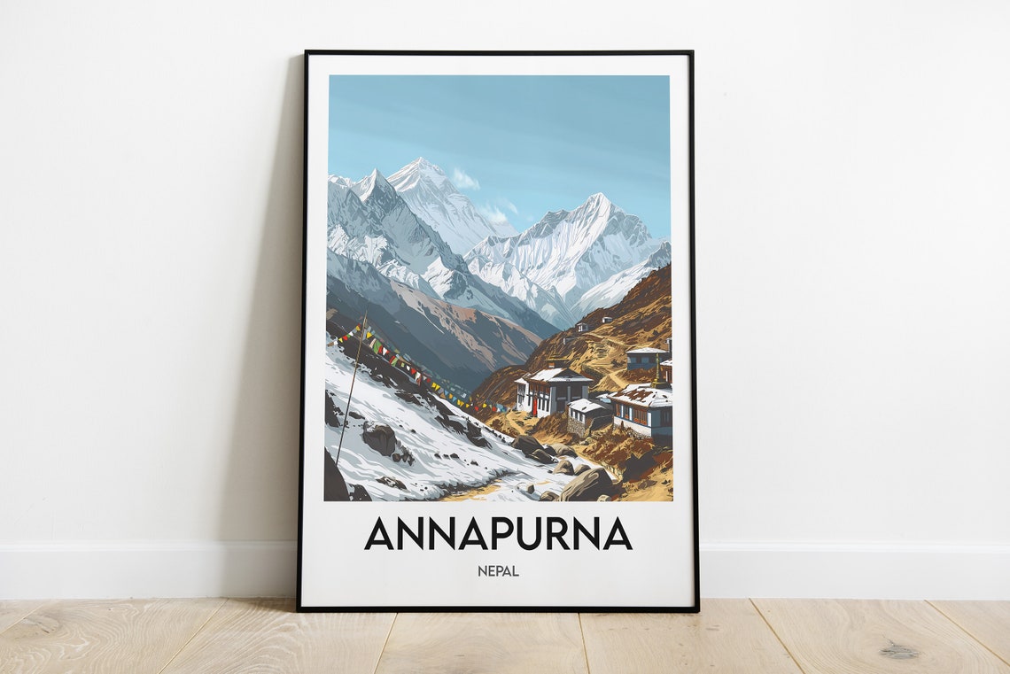 Annapurna Nepal Himalaya Snow Peaks Prayer Flags Trek Poster