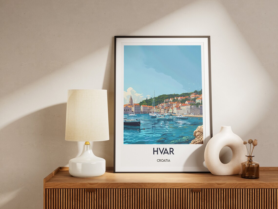 Hvar Harbor Sailboats Old Town Adriatic Croatia Travel Poster - Image 2