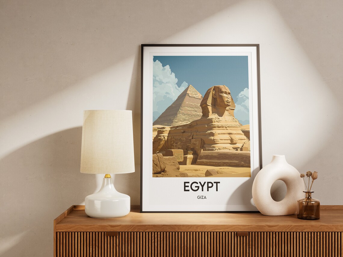 Egypt Giza Sphinx Pyramid Ancient Desert Illustration Travel Poster - Image 2