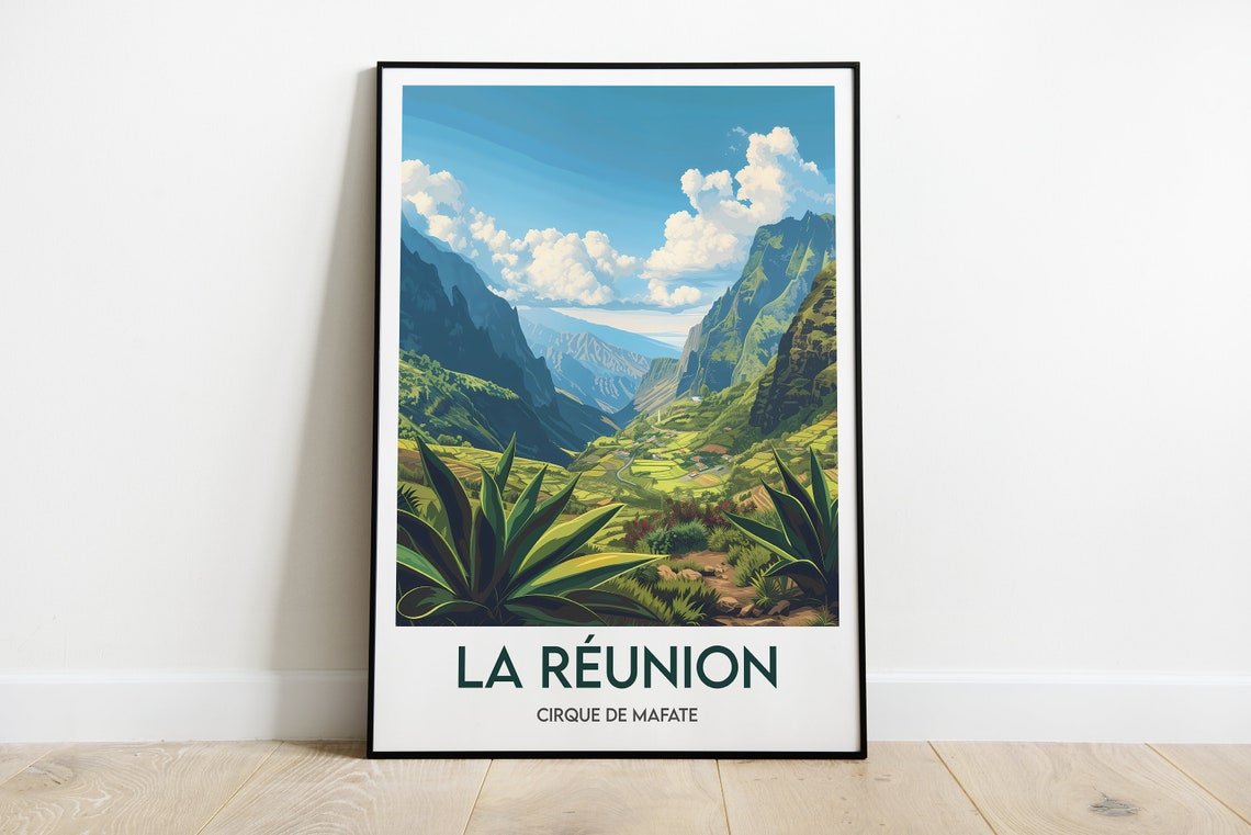 La Reunion Cirque de Mafate Valley View With Agave Plants Poster