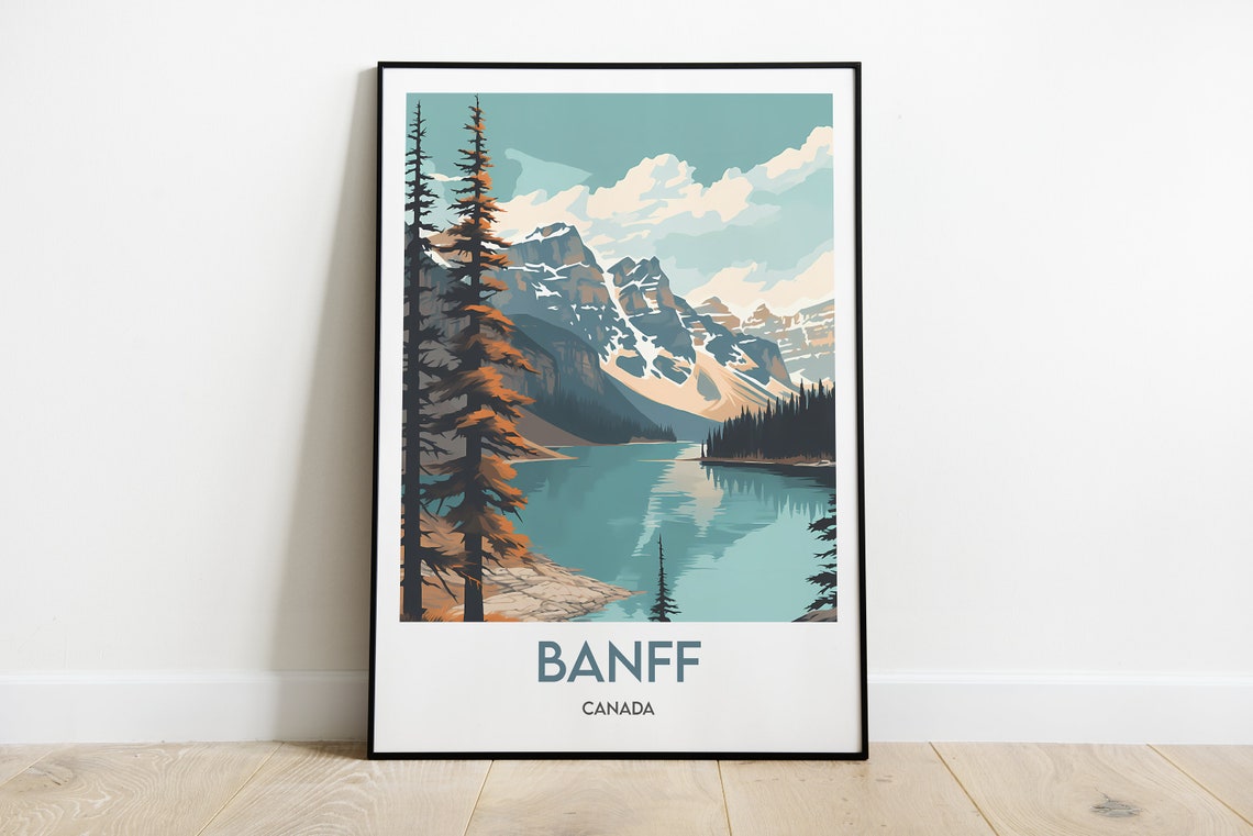 Banff Canada Turquoise Mountain Lake Minimalist Travel Poster