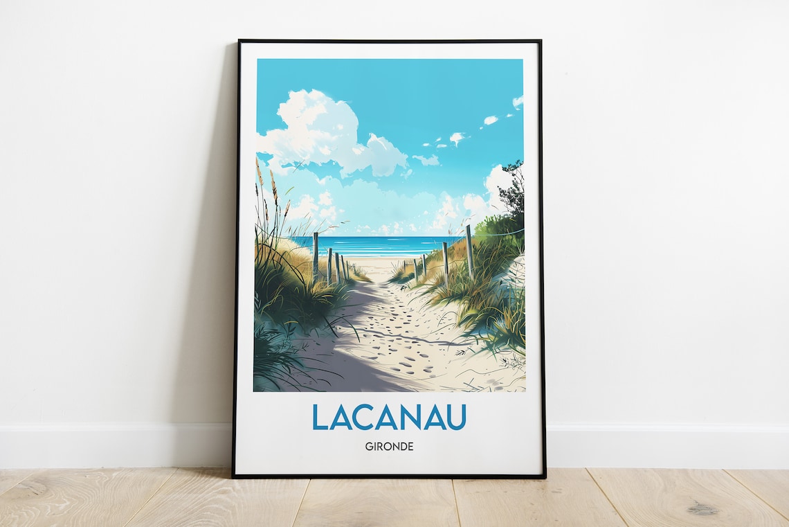 Lacanau Beach Illustration, Gironde Travel Poster