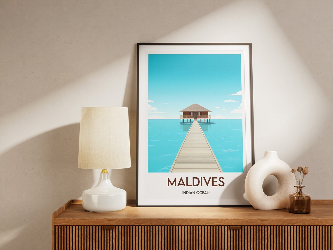 Maldives Indian Ocean Overwater Bungalow Jetty Beach Travel Poster - Image 2