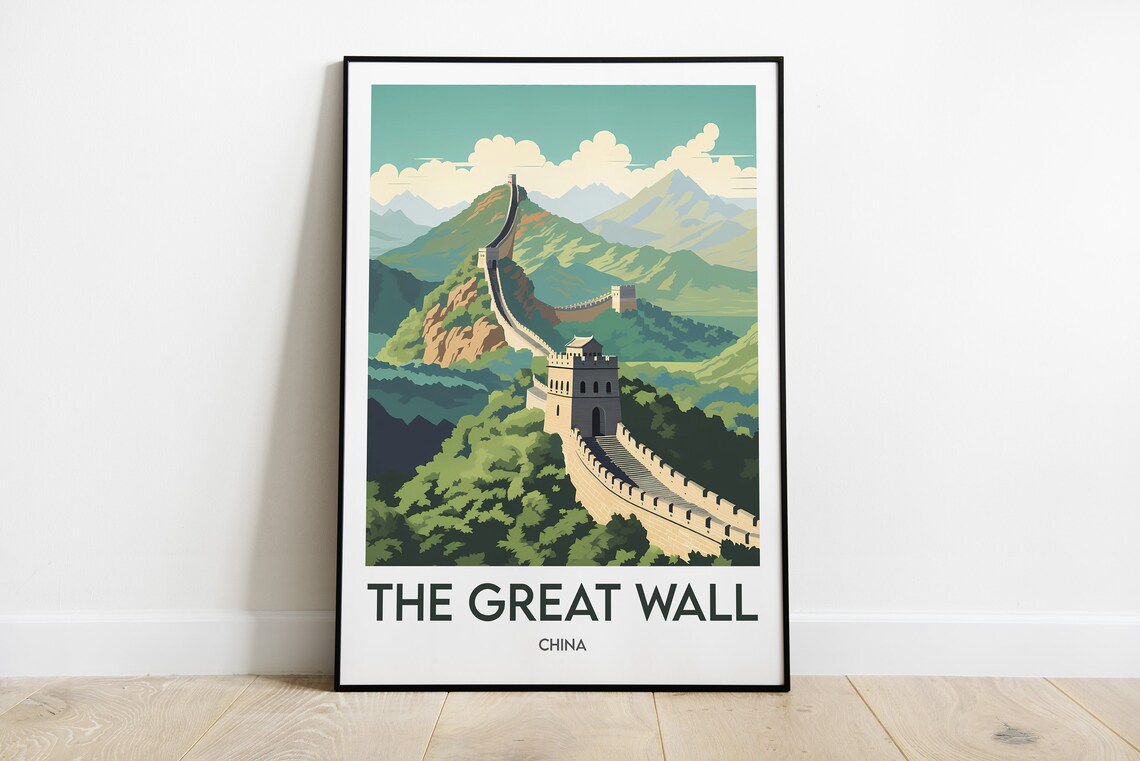 The Great Wall China Mountains Vintage Minimalist Travel Poster