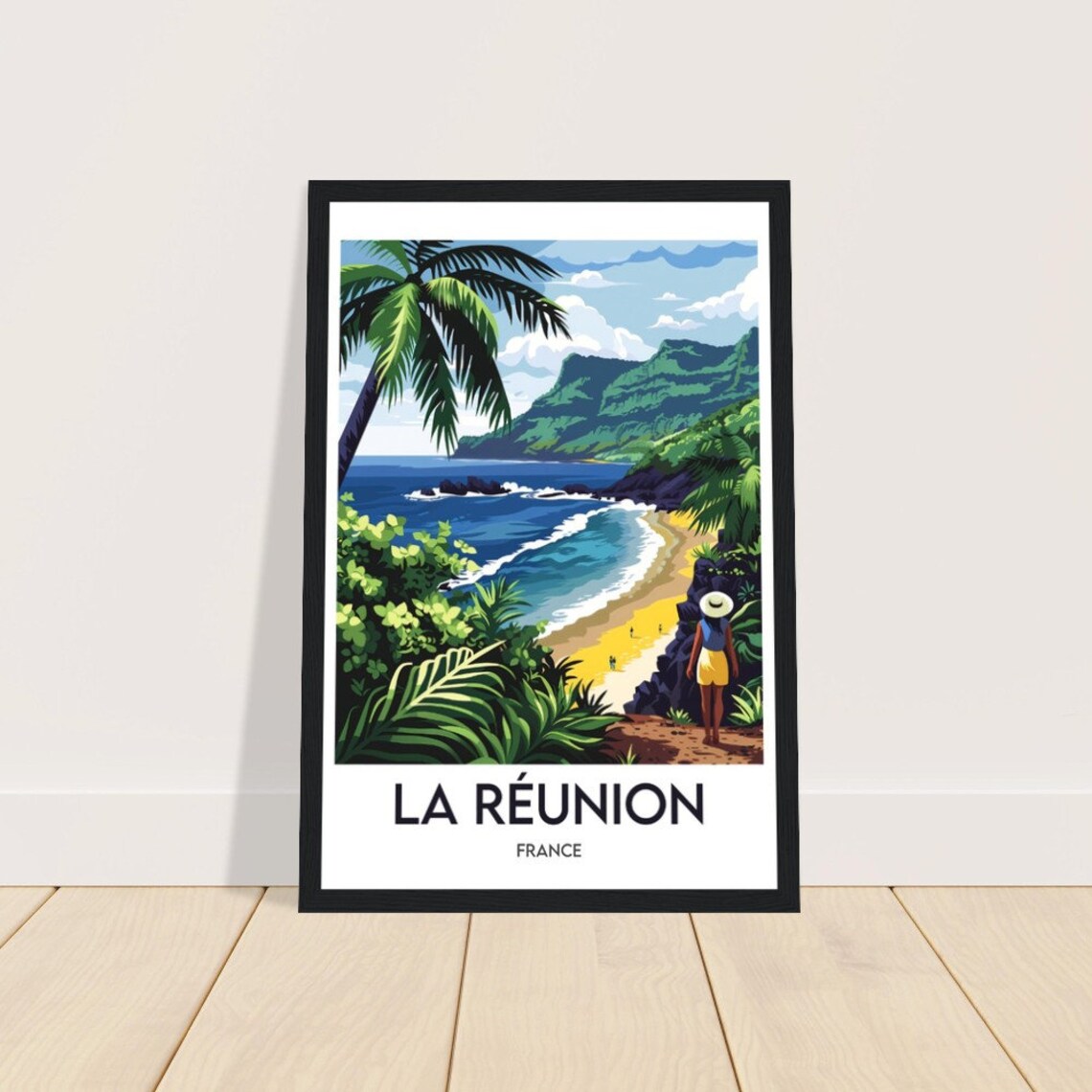 La Reunion France Tropical Beach Palm Cliffs Woman View Poster - Image 2