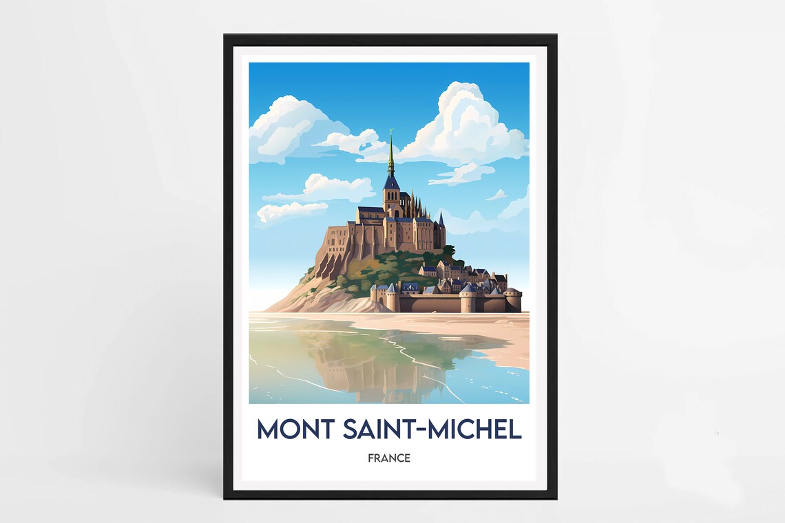 Mont Saint-Michel France Abbey Tidal Island Minimalist Travel Poster