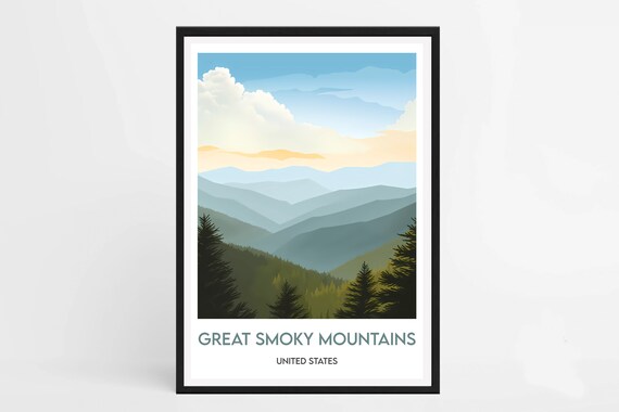 Great Smoky Mountains United States Layered Ridges Pines Travel Poster