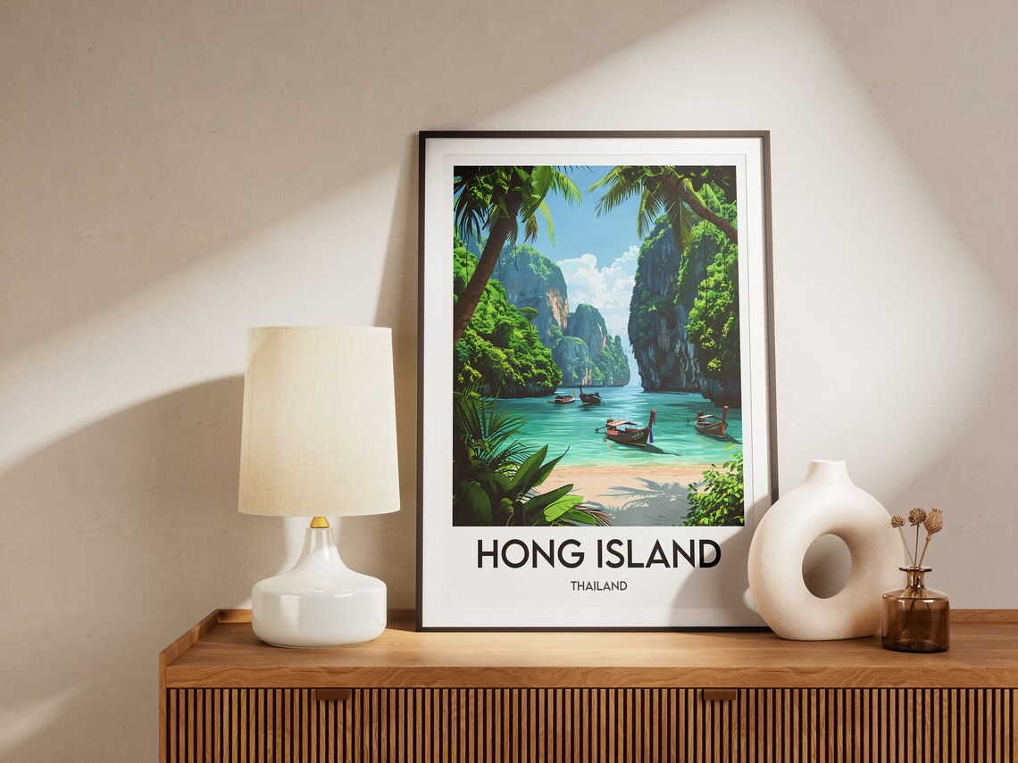 Hong Island Thailand Tropical Lagoon Longtail Boat Travel Poster - Image 2