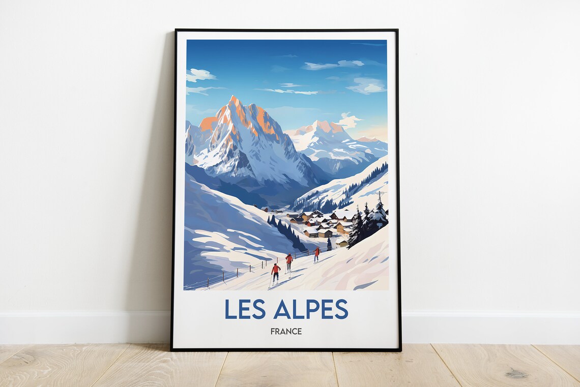 The Alps France Travel Poster, Mountain Travel Print