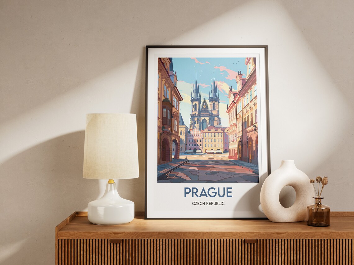 Prague Old Town Square Tyn Church Towers Czech Travel Poster - Image 2