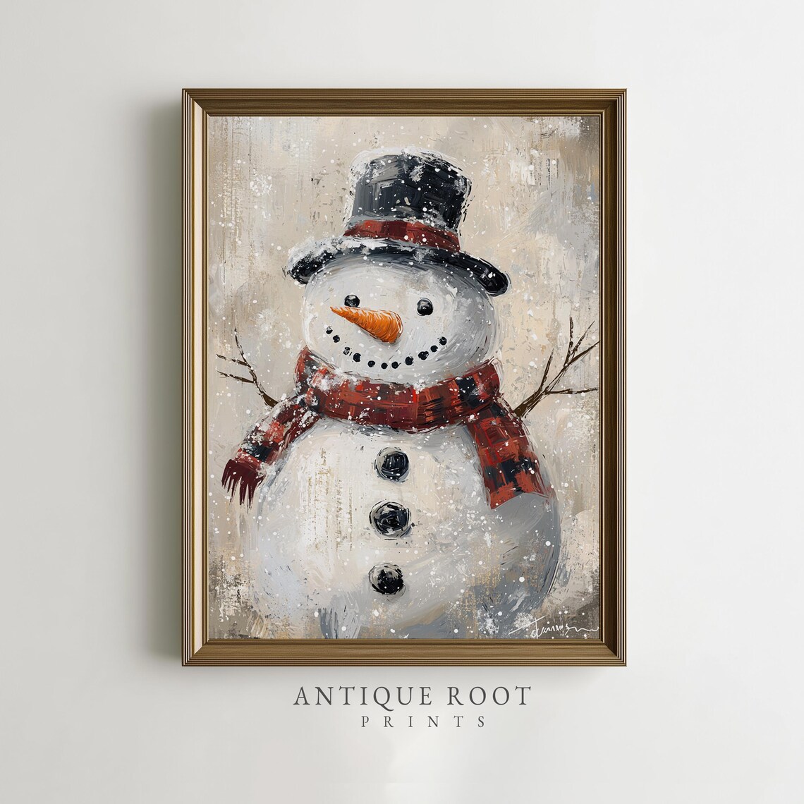 Smiling Snowman With Top Hat And Red Plaid Scarf Winter Poster