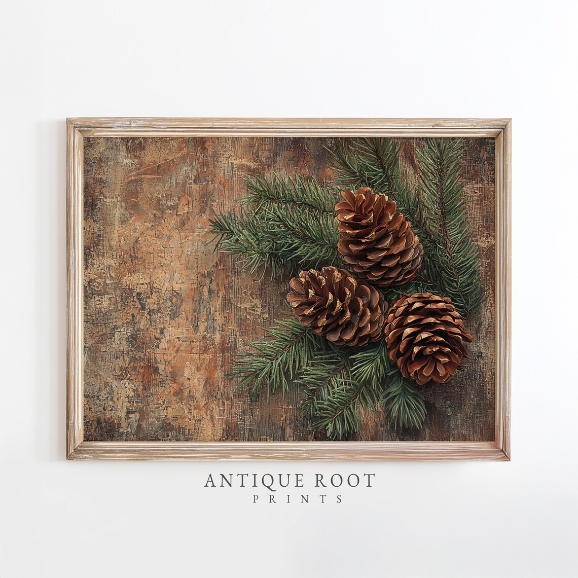 Pinecones on Pine Branches Rustic Farmhouse Christmas Poster
