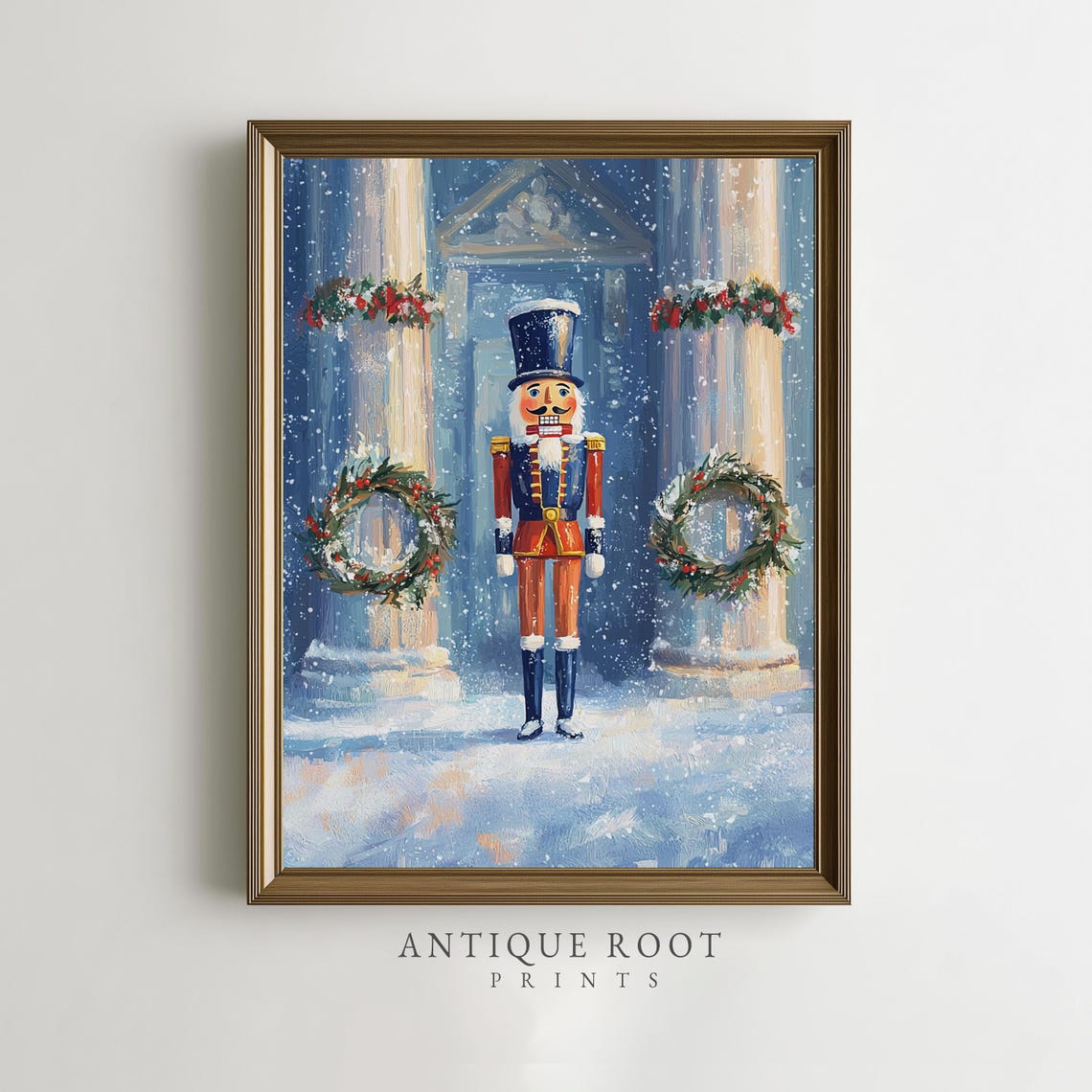 Christmas Nutcracker Soldier Winter Scene Snowy Columns Poster
