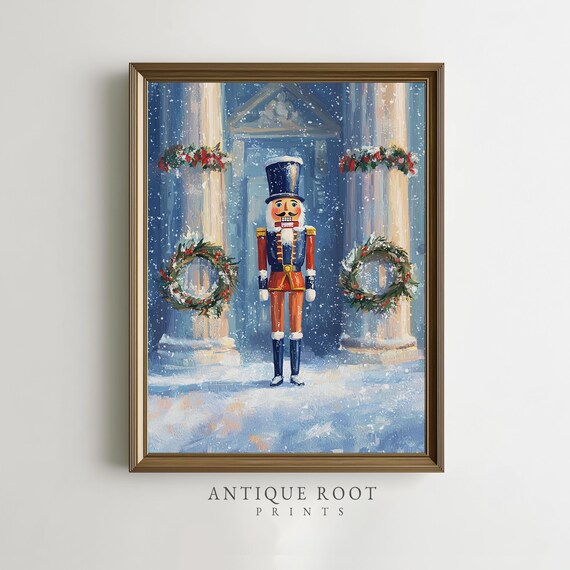 Christmas Nutcracker Soldier Winter Scene Snowy Columns Poster