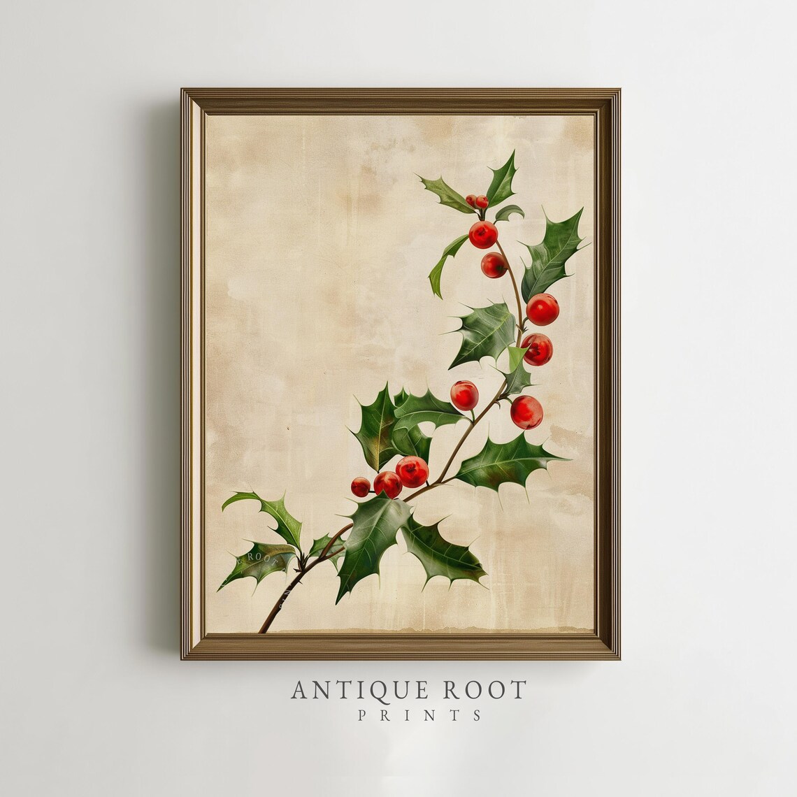 Holly Branch With Red Berries Vintage Botanical Christmas Art Poster
