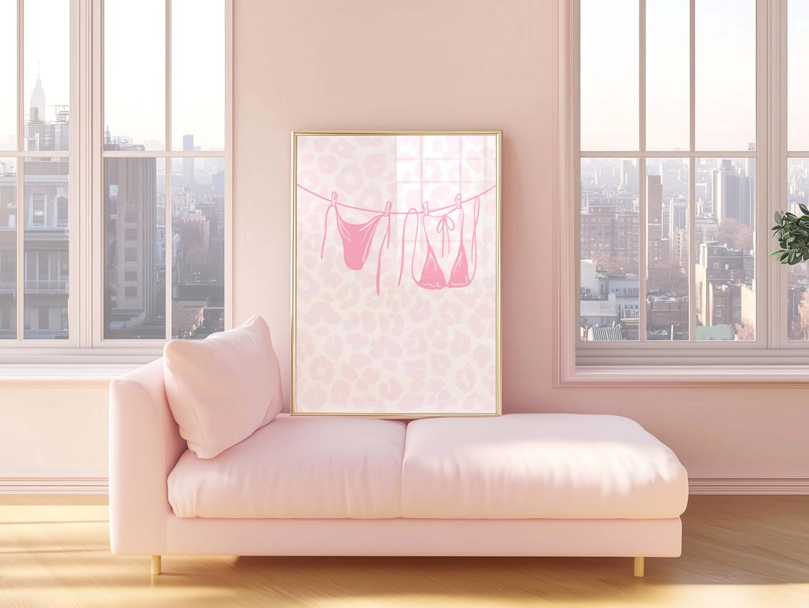 Pink Bikini Clothesline Preppy Coastal Beach Dorm Room Poster