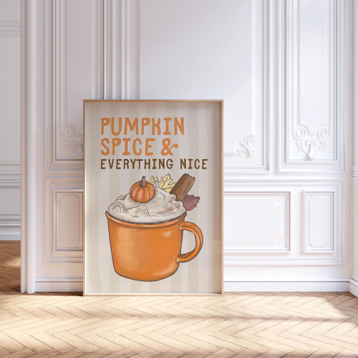 Pumpkin Spice Print Cozy Fall Kitchen Wall Art Neutral Autumn Decor Cute Retro Coffee Bar Poster