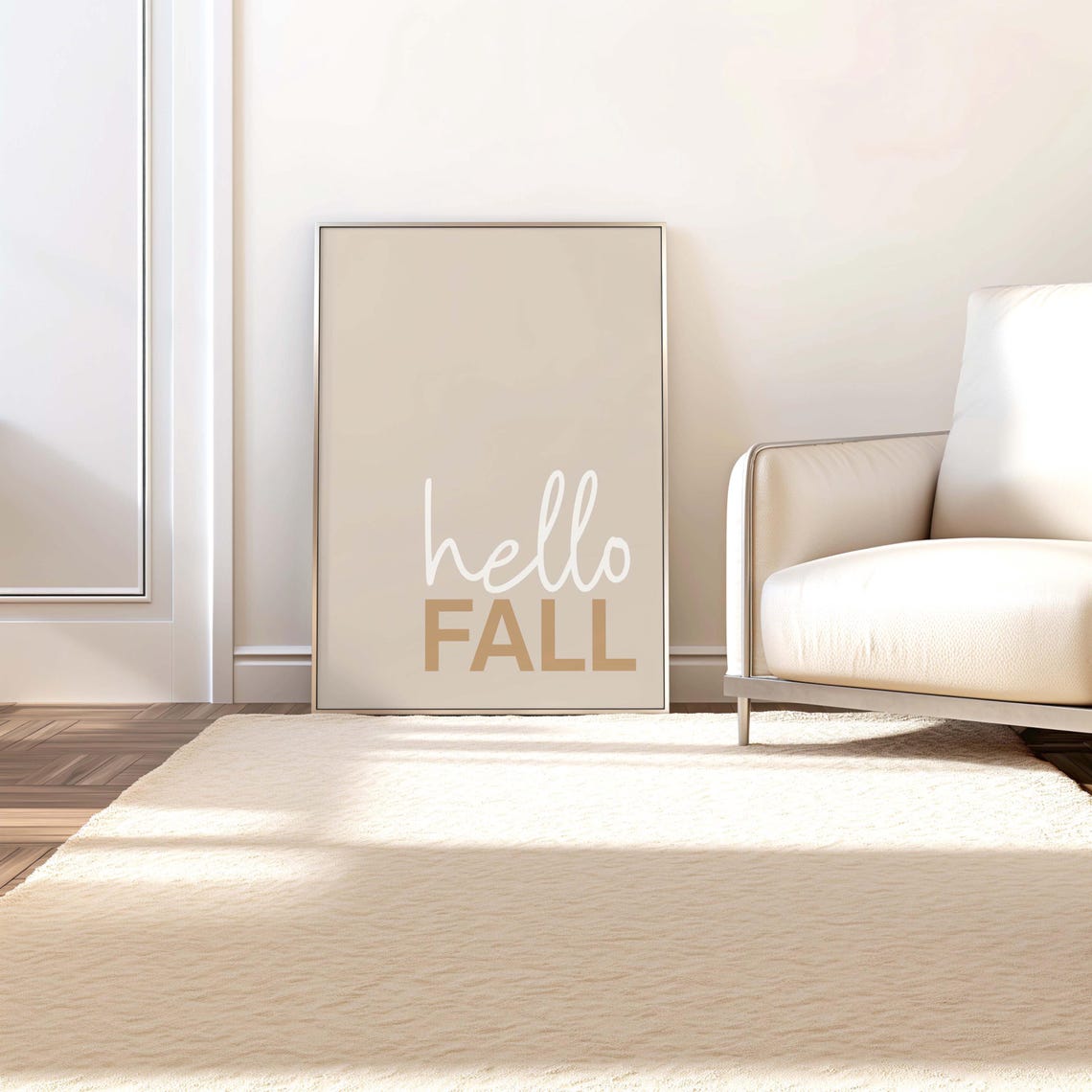 Hello Fall Beige Neutral Autumn Minimalist Seasonal Decor Poster