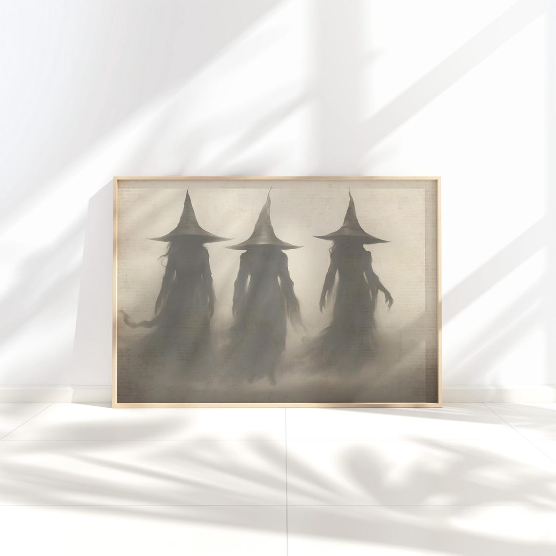Three Witches Silhouette Mist Vintage Spooky Halloween Art Print