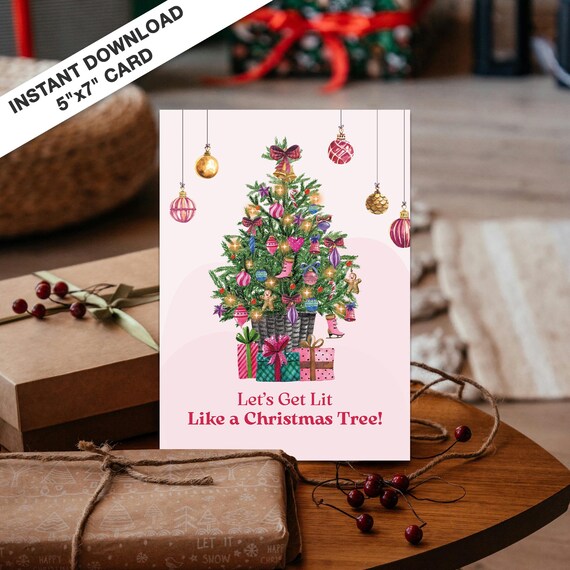Lets Get Lit Like A Christmas Tree Funny Holiday Card Poster