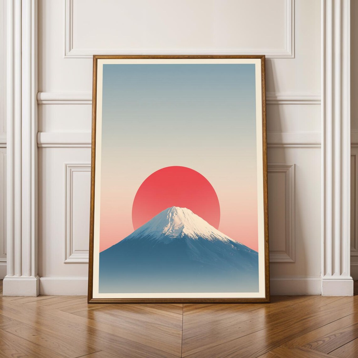 Mount Fuji Red Sun Minimalist Japanese Style Modern Art Poster