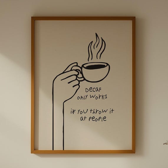 Funny Coffee Print Digital Download Modern Line Art Drawing Poster Dopamine Decor